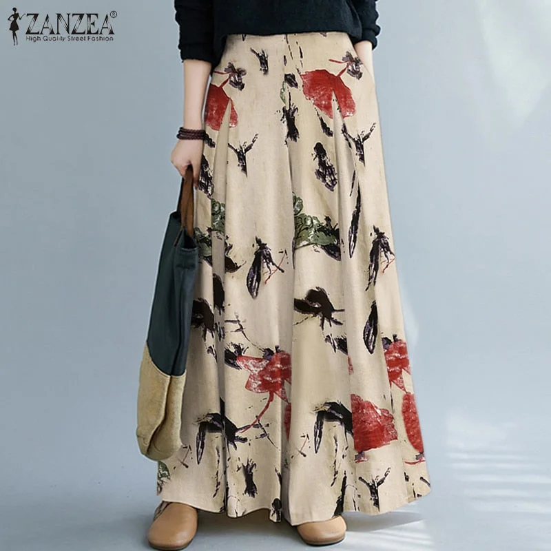 Vintage Women Wide Leg Pants ZANZEA 2022 Autumn High Waist Printed Long Trousers Casual Loose OL Work Palazzo Long Pant Oversize