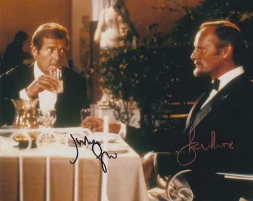 ROGER MOORE (+) & JULIAN GLOVER 007 JAMES BOND CAST DOUBLE AUTOGRAPH FYEO 1981