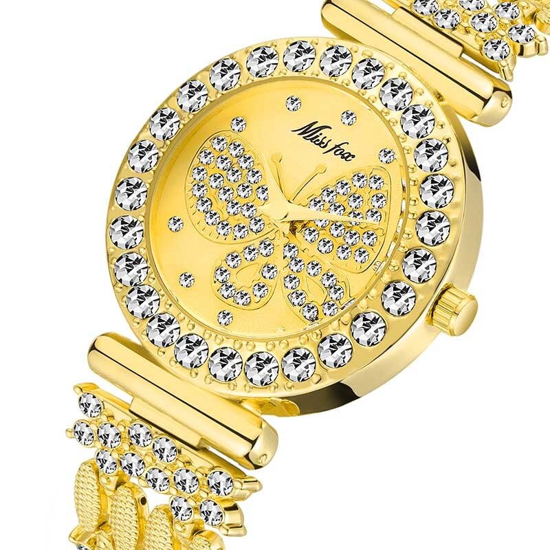 Butterfly Luxury 18K Gold Big Diamond Waterproof Wristwatch-VESSFUL