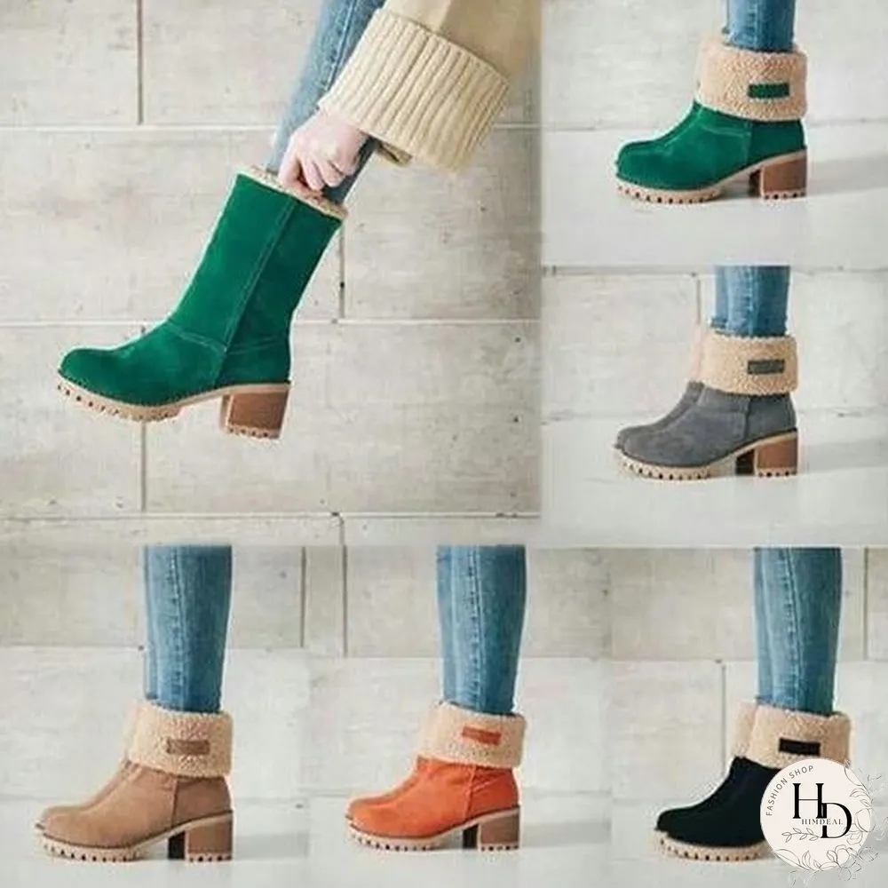 Square Heel Short Plush Snow Boots