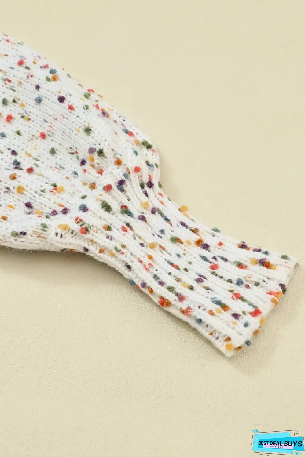 Beige Colorful Dots Cable Knit Crew Neck Sweater