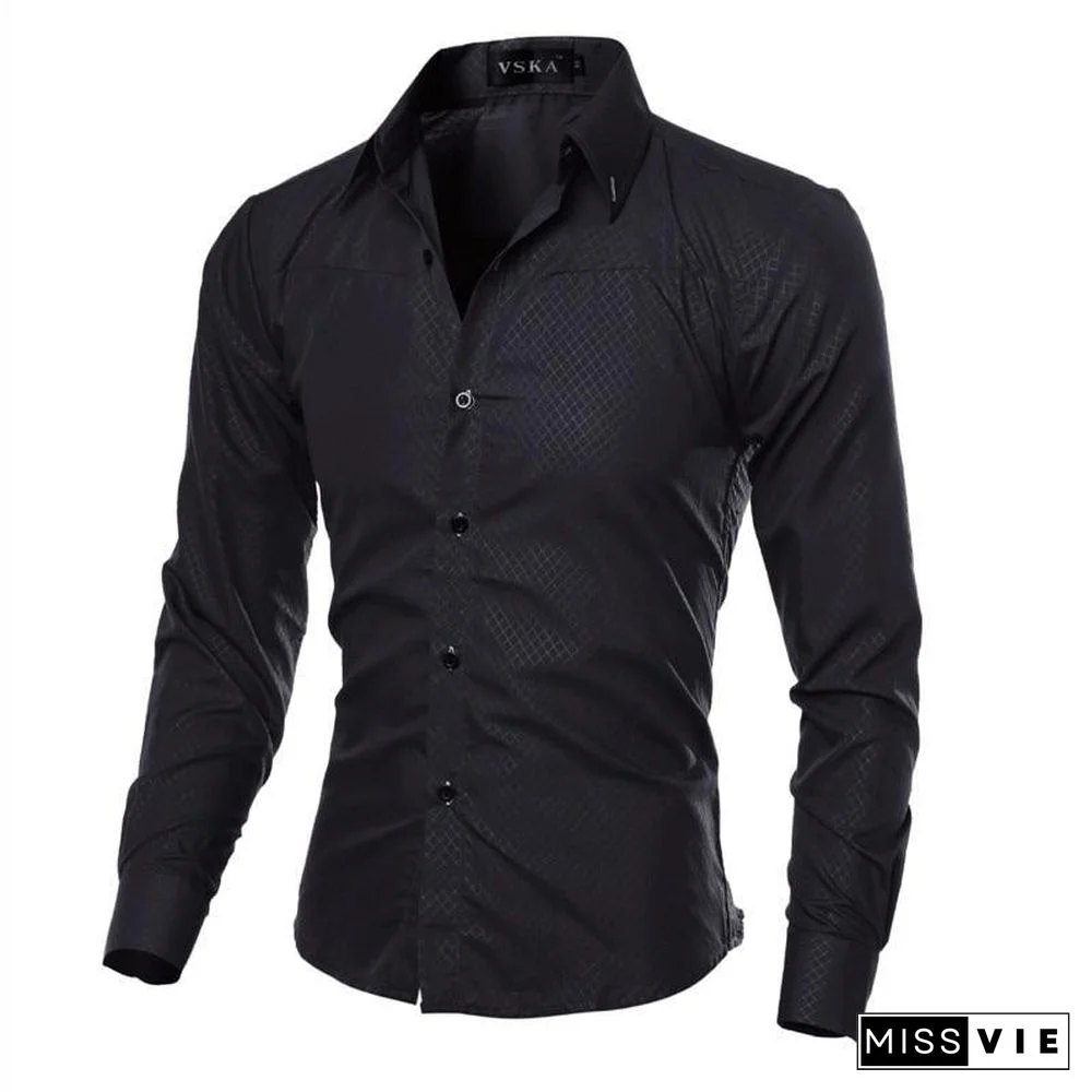 Brand Design Men Fashion Cotton Solid Long Sleeve Shirt