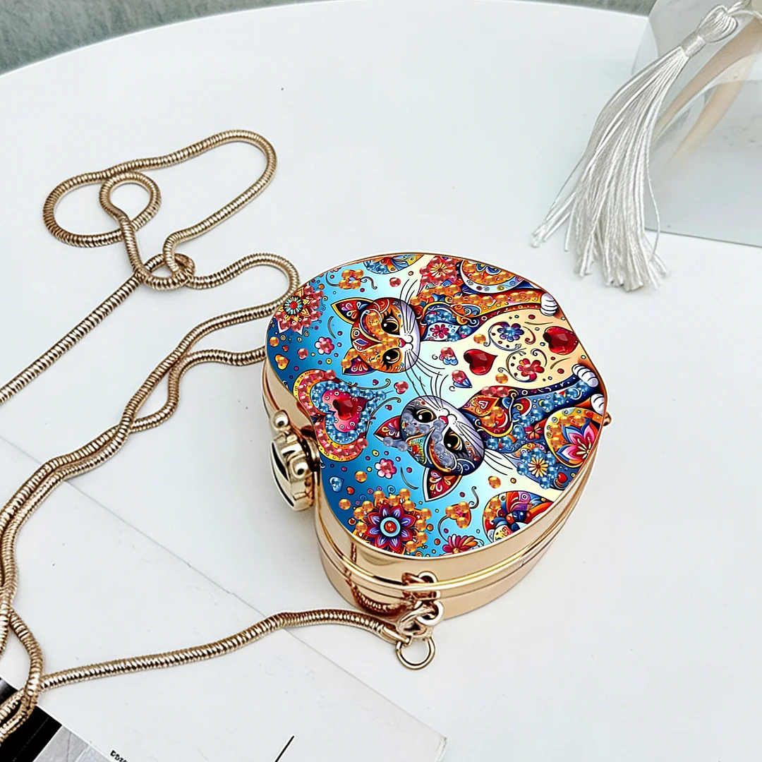 Cats A DIY Acrylic Love Diamond Art Painting Card Case Wallet with Chain Small Diamond Painting Crossbody Bag for Adults Women Girls Gift