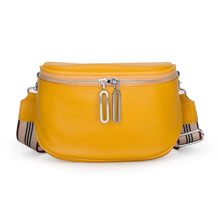 Fashion Belt Bag Cowhide Leather Solid Travel Saddle Waist Fanny Pack (Yellow)