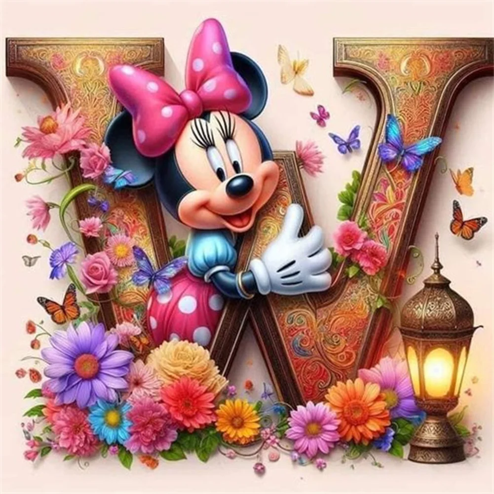 Partial AB Diamond Painting - Full Round Drill - Mickey Minnie Letters(Canvas|35*35cm)