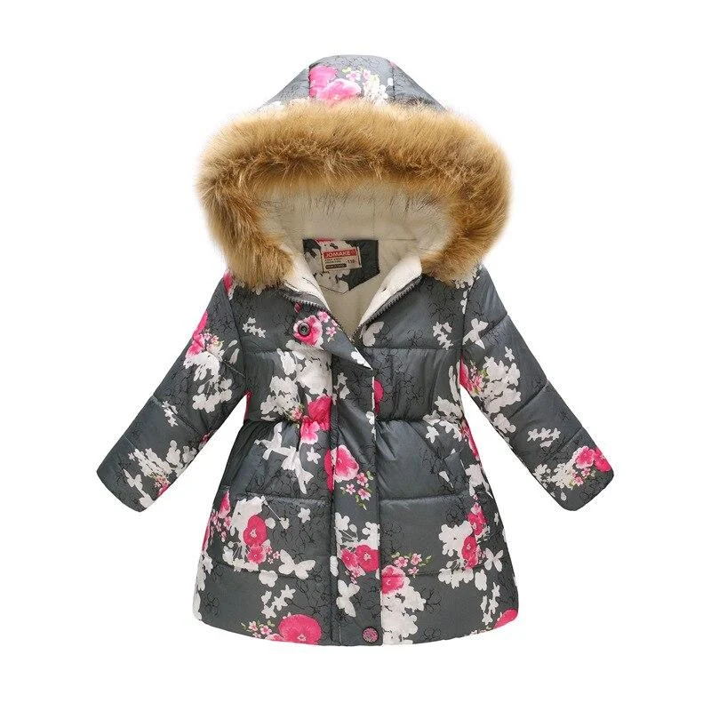 Thicken Winter Girls Jackets Fashion Printed Hooded Outerwear For Kids Internal Plus Velvet Warm Girls Coats Christmas Present