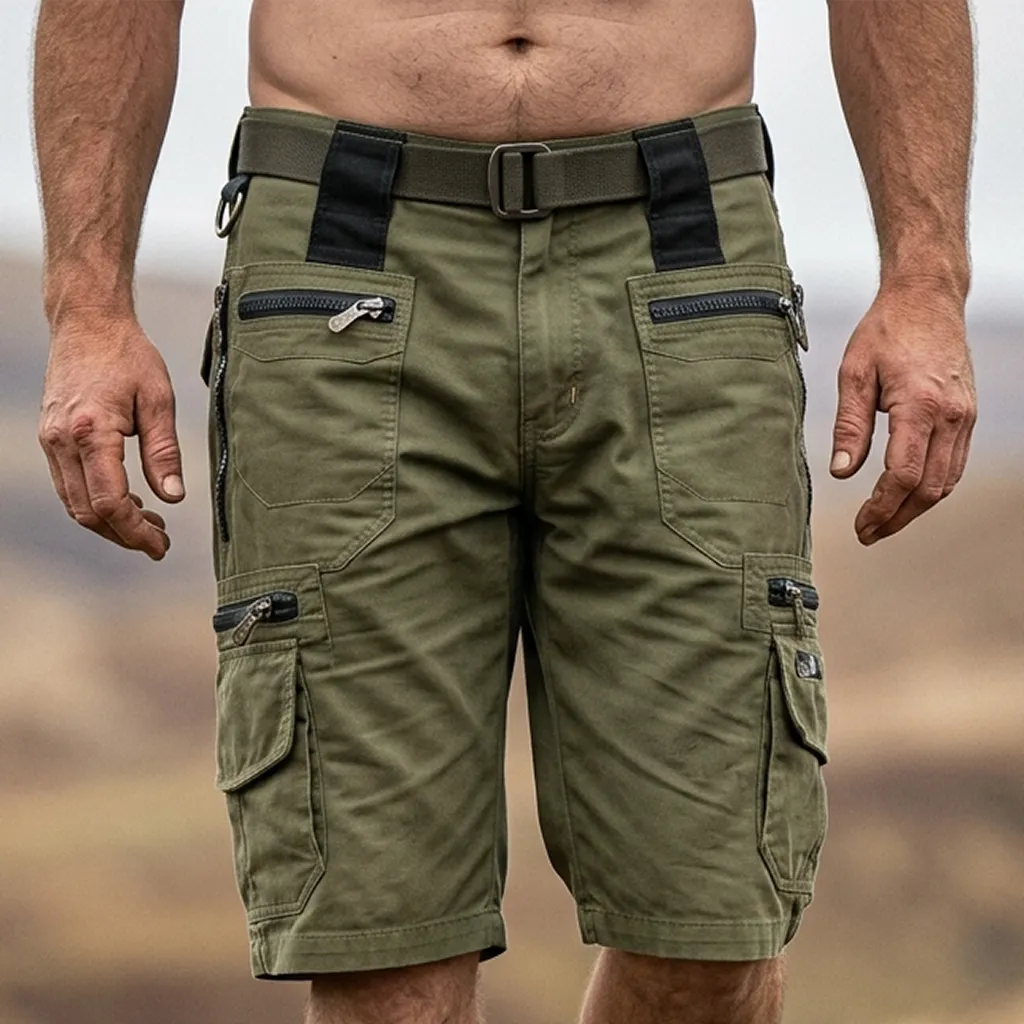 Men's Cotton Tactical Cargo Shorts With Multiple Pockets And Zipper Closure-INSPIREUSE
