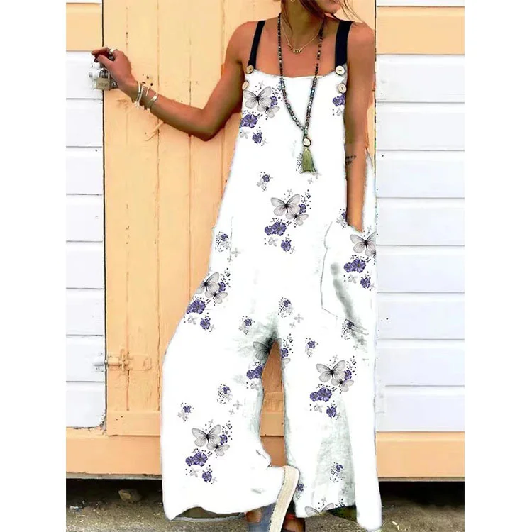 Casual Allover Print Elastic Overall socialshop