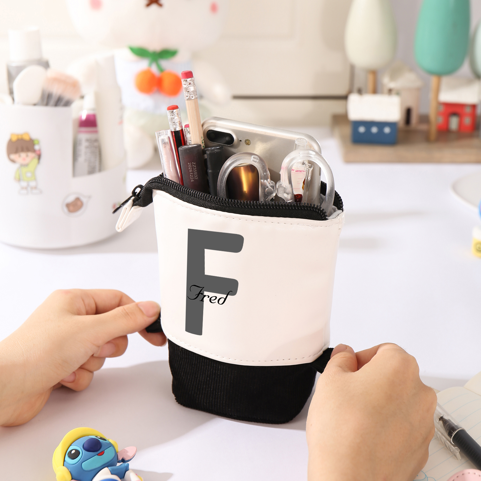 Personalised Pencil Case Custom Name & Letter Pen Pouch Canvas PU Leather Back To School Gift for Kids-Jessemade AU