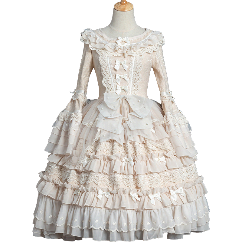 Miss Lisa  Lolita Wedding Dress Long Sleeve Layered Ruffles Cake Dress Novameme