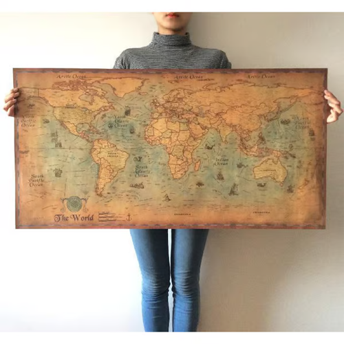 Vintage Nautical World Map Poster