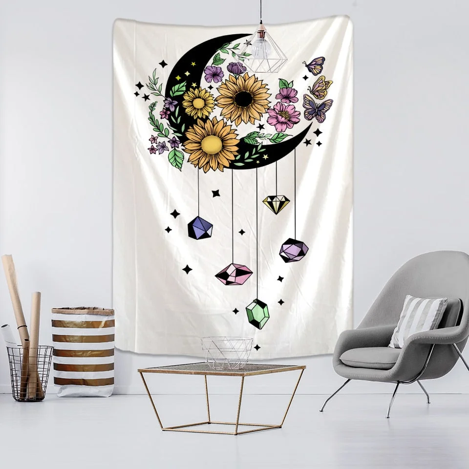 Moon Flower Tarot Tapestry Wall Hanging Mount Bohemian Hippie Tapiz Witchcraft Psychedelic Bedroom Home Decor