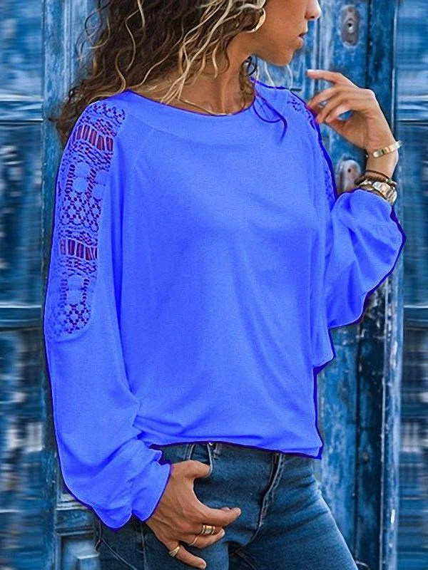 Round Neck Long Sleeve Lace Patchwork T-Shirts
