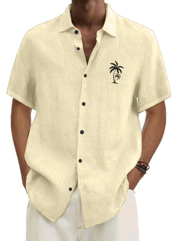 Men's Plain Basic Striped Coconut Tree Short Sleeve Shirt PLUSCLOTHESMAN