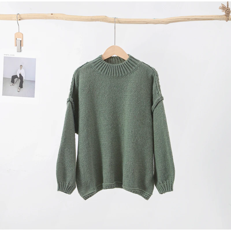 Ootddress Autumn 2025 Knit Sweater Pullover Female Loose Turtleneck Casual Patchwork Oversized Sweater Knitwear High Street Pullover