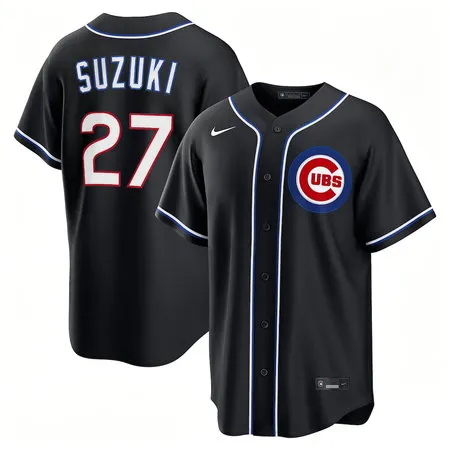 Men's Chicago Cubs #27 Seiya Suzuki Nike Black Fashion Replica Player Jersey