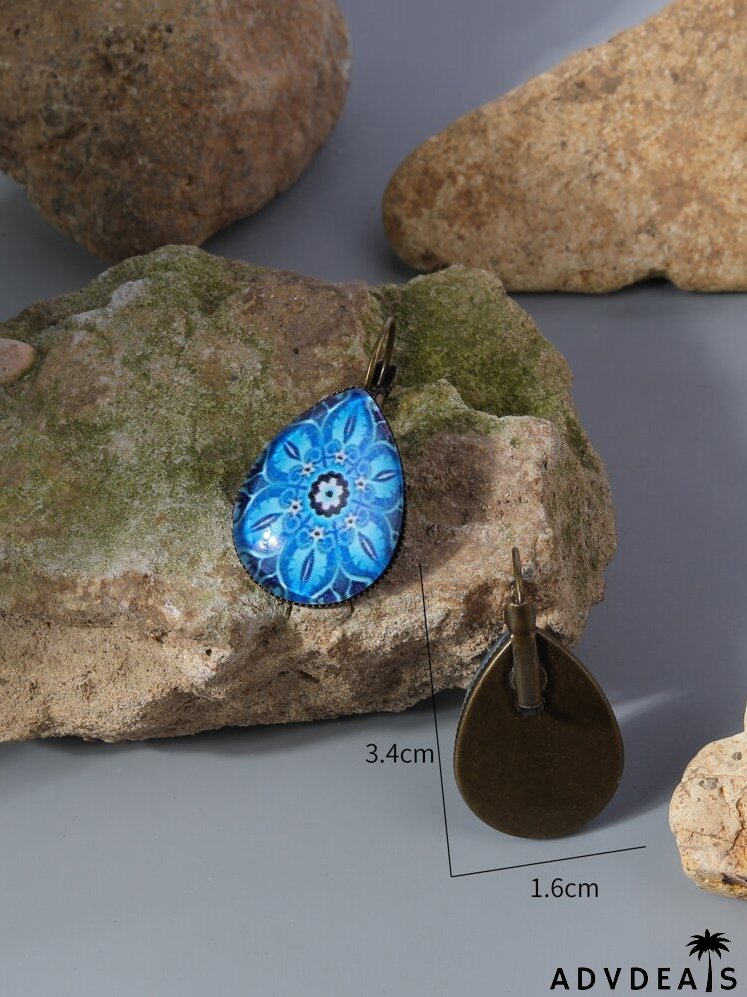 Floral Print Water Drop Decor Earrings
