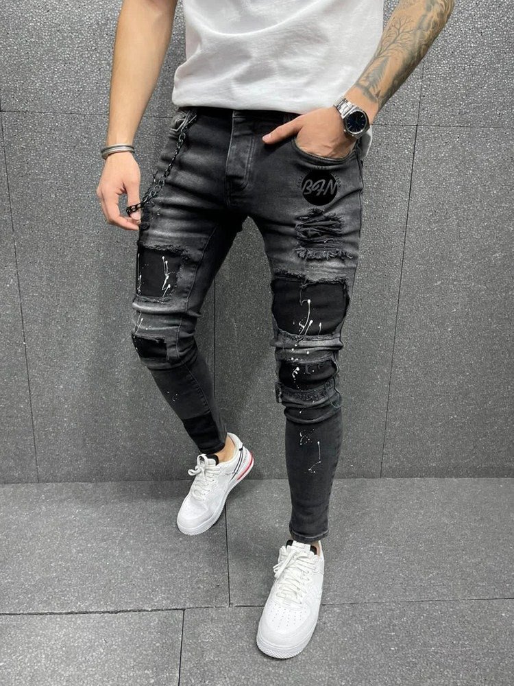 2020 Hot Skinny Jeans Men Ripped Printing Stretch Zipper Denim Hip-hop Casual Men Jeans Printed Monogrammed jeans