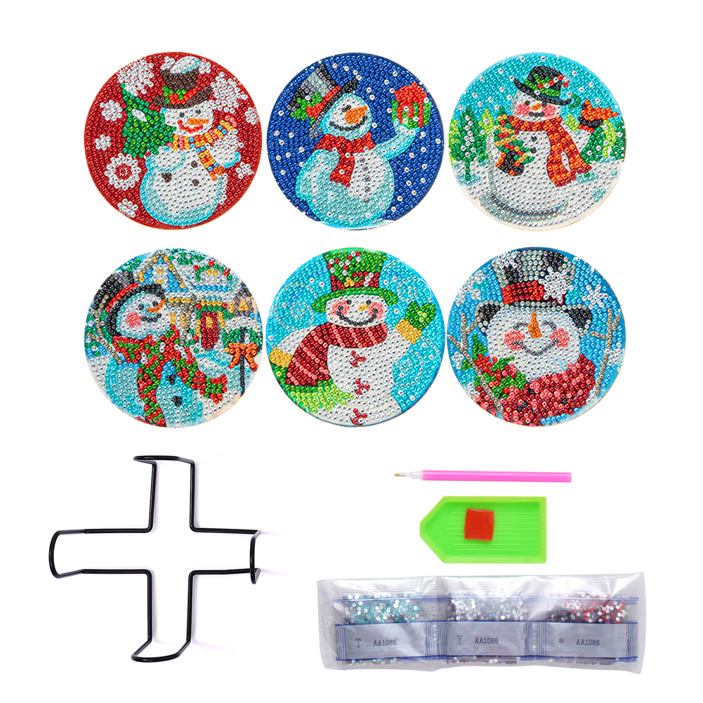 6pcs/set Wooden Coaster Snowman Painting Coaster for Room Decoration (BD003)