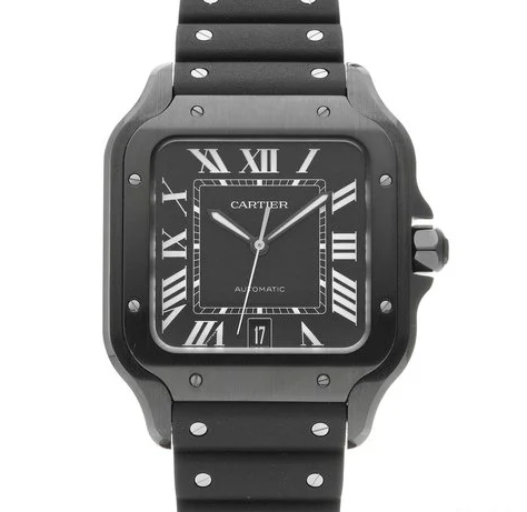 Cartier Santos Black ADLC Stainless Steel Men’s Watch, WSSA0039