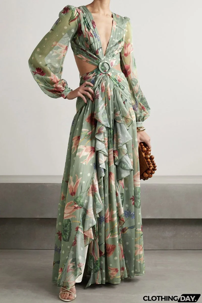 Sexy Floral Cross Straps V Neck Printed Dress Dresses