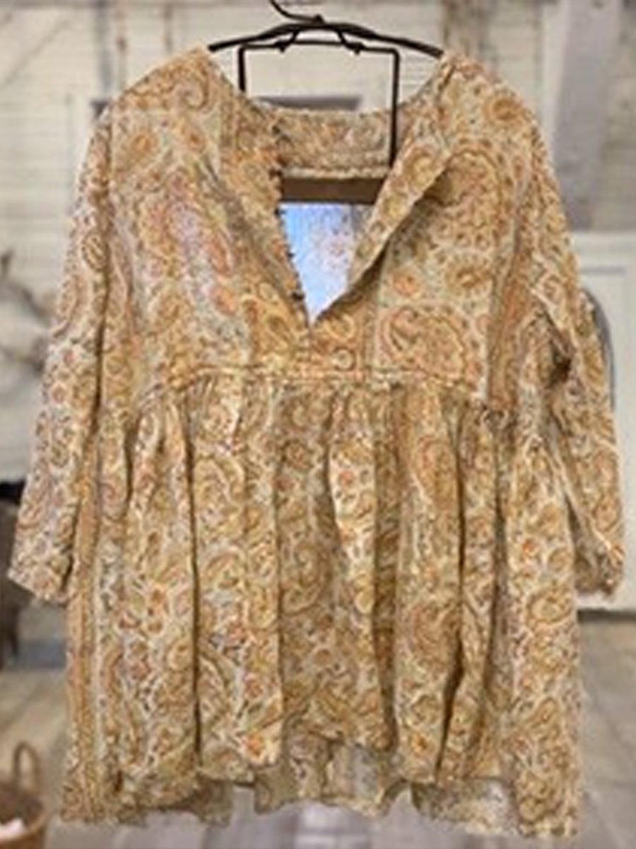Patterned Loose Casual V Neck Top