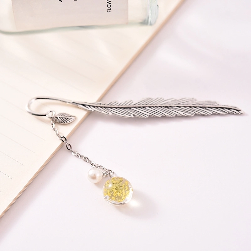 Glass Dried Flower Plant Specimen Metal Feather Gift Ornament Constellation Artistic Leaves Antique Stationery Bookmark