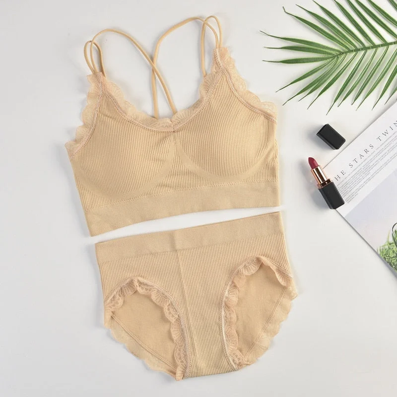 Sexy Women Bra Panties Set Push Up Bra Sport Top Set Letter Seamless Active Bra Female Lingerie Set Fitness Crop Top Underwear