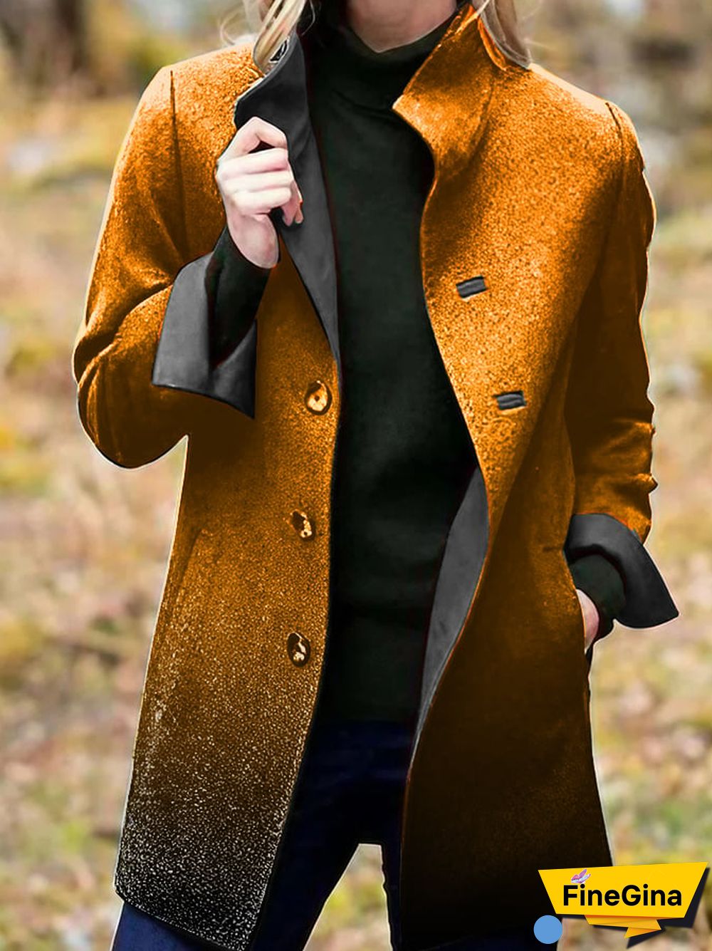 Fashion Casual Gradient Printed Woolen Coat