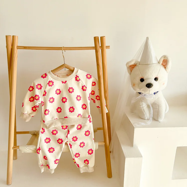 2pcs Baby Toddler Girl Allover Floral Print Sweatshirt and Pants Set