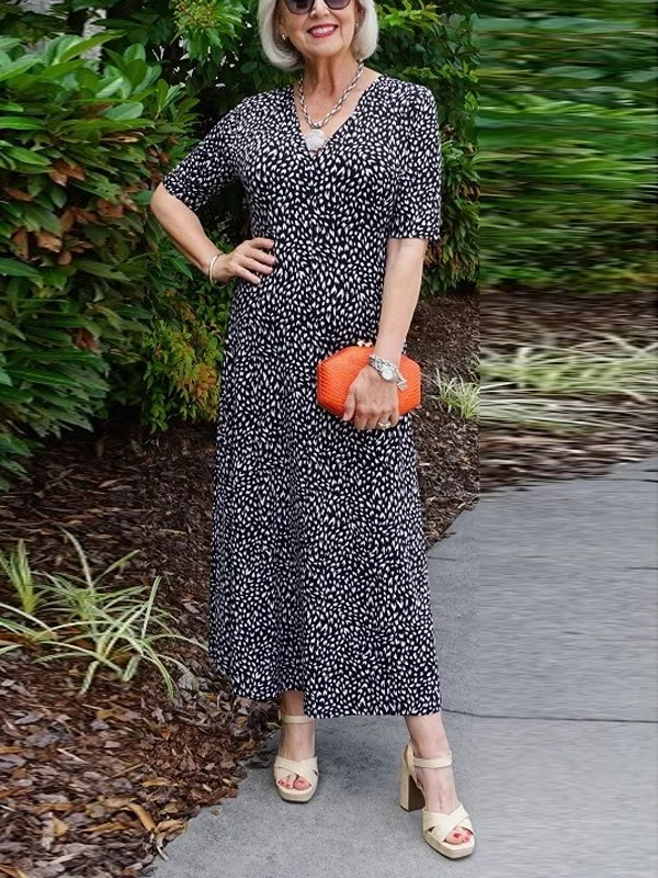 V-Neck Print Maxi Dress