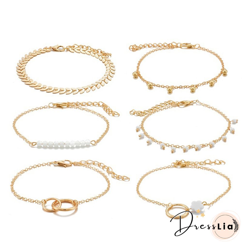 6Pcs/Set Tocona Bohemian Gold Tassel Bracelets for Women Boho Jewelry Geometric Leaves Beads Layered Hand Chain Charm Bracelet Set