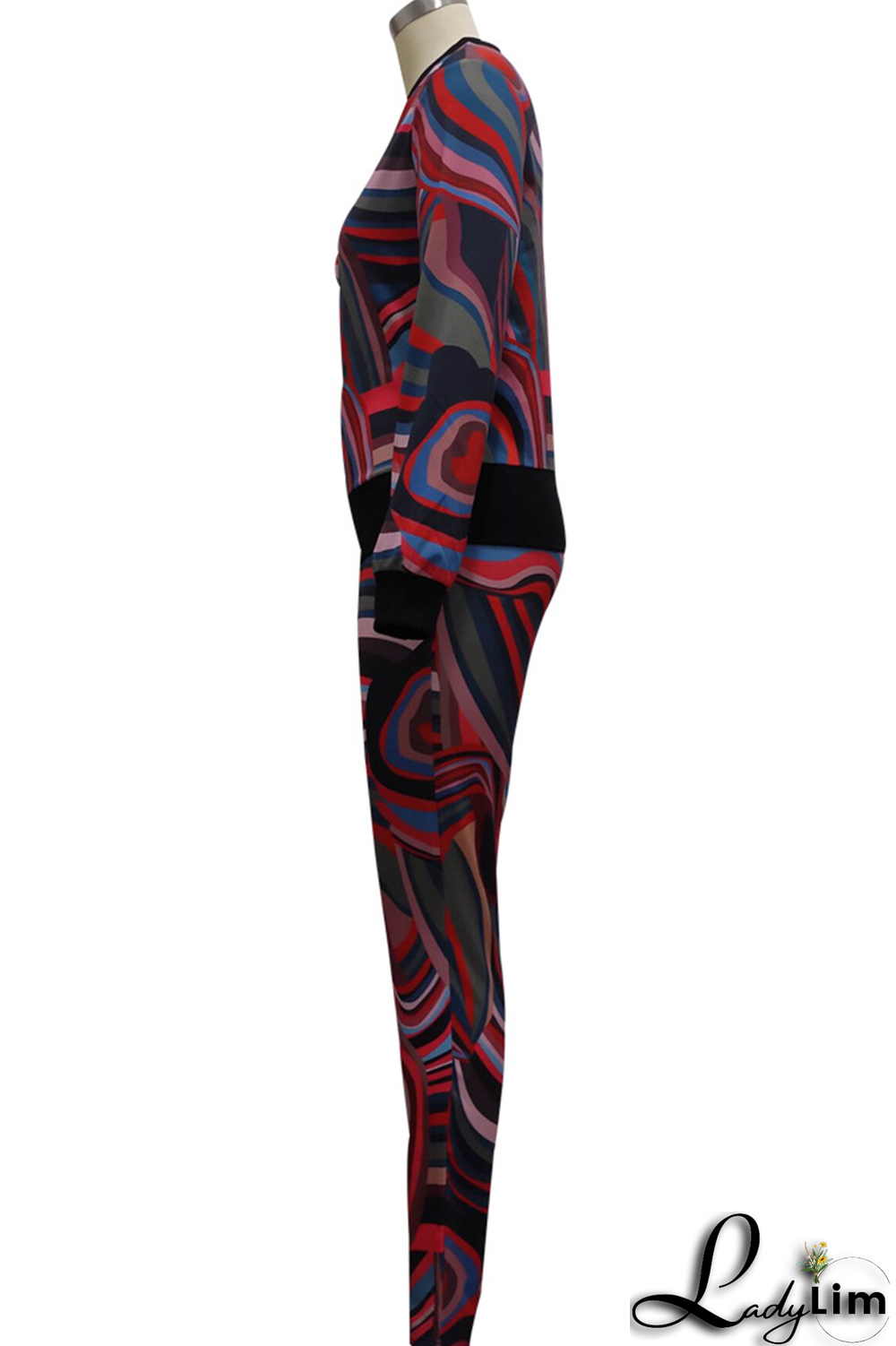 Colour Sexy Print Split Joint Zipper Collar Long Sleeve Two Pieces