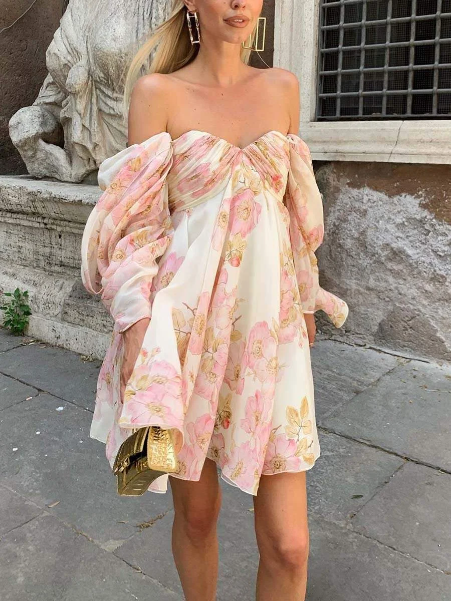 Strapless Floral Print Mini A-Line Dress