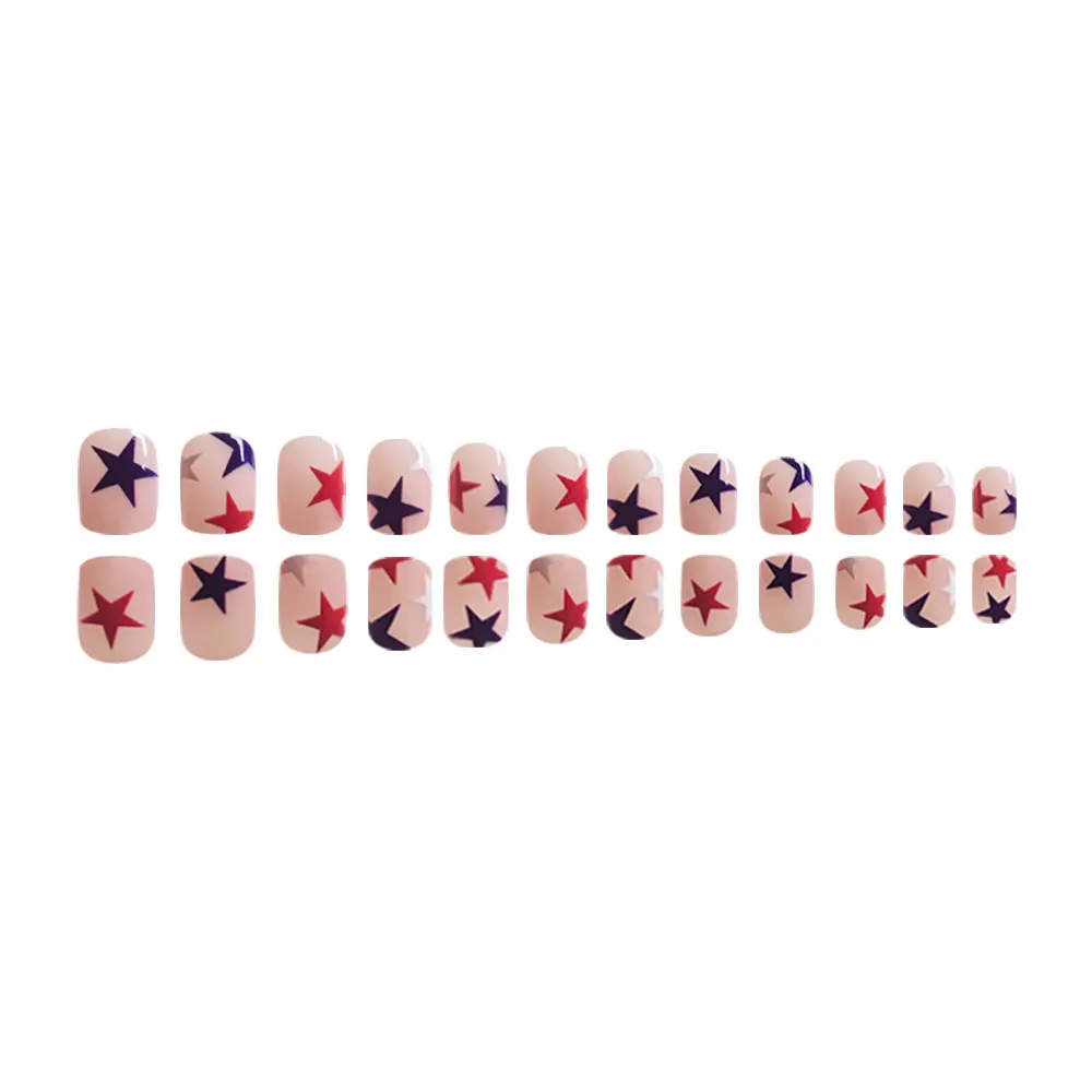 Churchf Churchf Pieces Of Red And Blue Stars Wearing Armour Short Square Nail Nail Patch Removable Finished Product