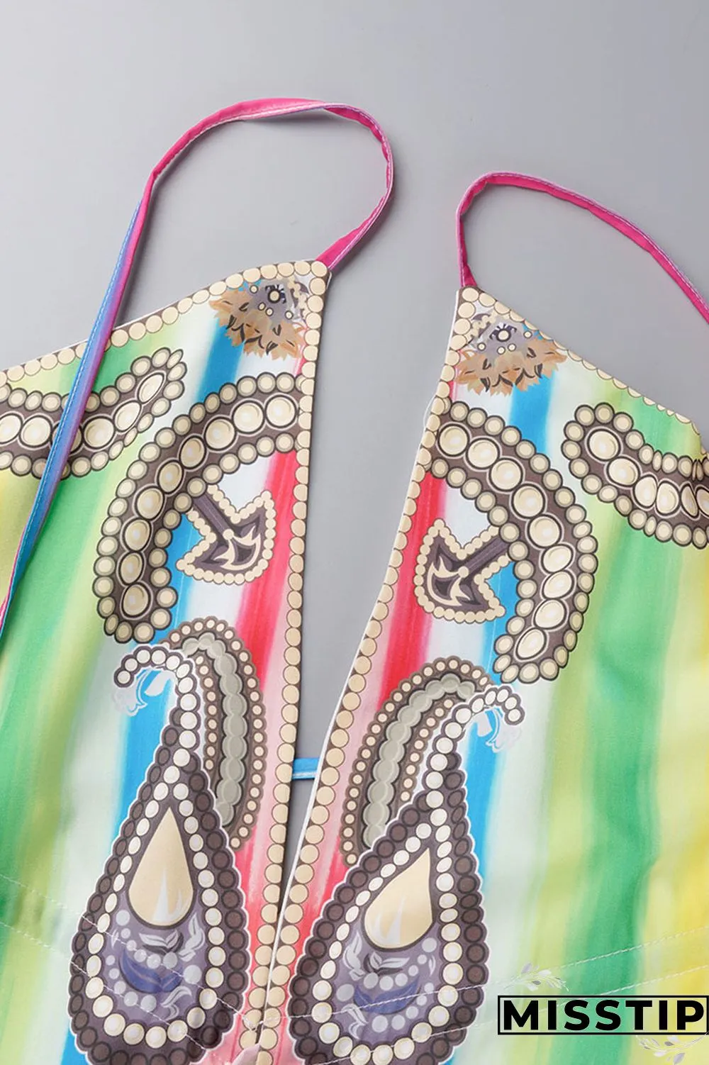 Colour Sexy Vacation Print Patchwork Backless Halter A Line Dresses