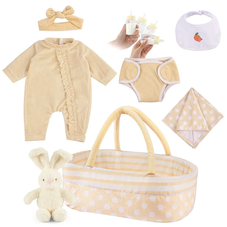 17''-22'' Essential Clothes Accessories for Reborn Baby with Yellow Polka Dots 8 Pieces Gift Set：Realistic Reborn Baby Dolls By Rsgdolls®