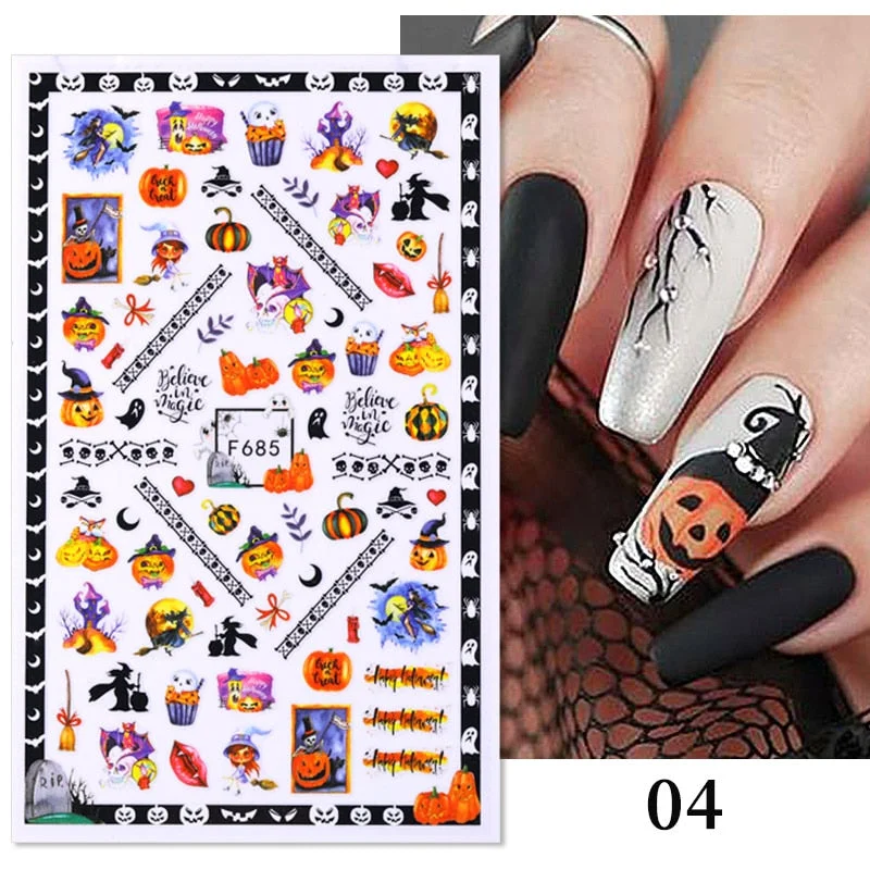 3D Christmas Nail Art Decoration Stickers Halloween Pumpkin Skull Geometry Snowflake Winter Design Slider Nail Foils Manicures-Nail Inspo