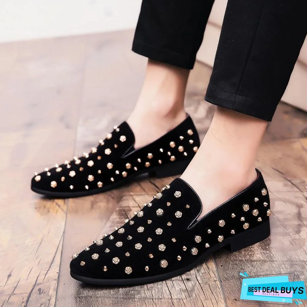 New Fashion Gold Top and Metal Toe Men Velvet Shoes Italian Men's Shoes Handmade Loafers