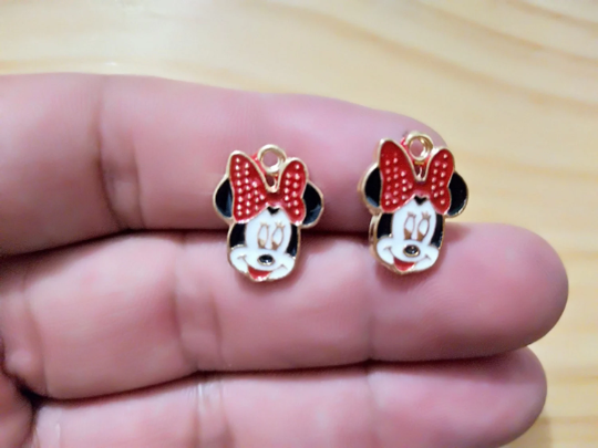 Cute Cartoon Minnie Mouse Charm,Mickey charm,Animal Mouse Head Charms,Red Bow Enamel Metal Charms/ Pendant/Earrings /Jewelry Making/DIY