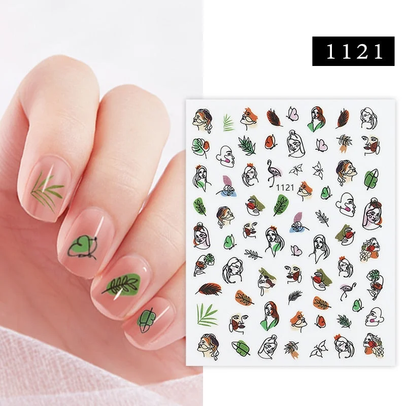 6 Designs Nail Stickers Lady Face Geometric Nail Art Water Transfer Decals Sliders Manicures Decoration Stickers for Nails Gifts
