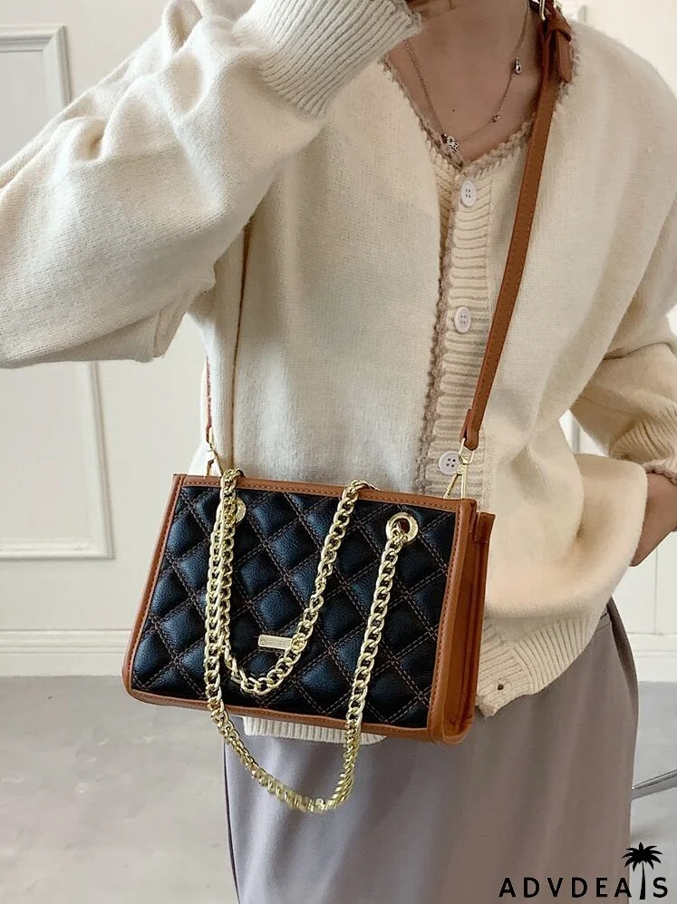 Two Tone Quilted Chain Shoulder Bag