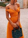 Off-The-Shoulder Solid Color Maxi Dress