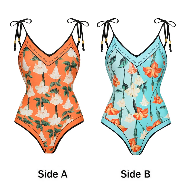 Flaxmaker Reversible Floral Print One Piece Swimsuit