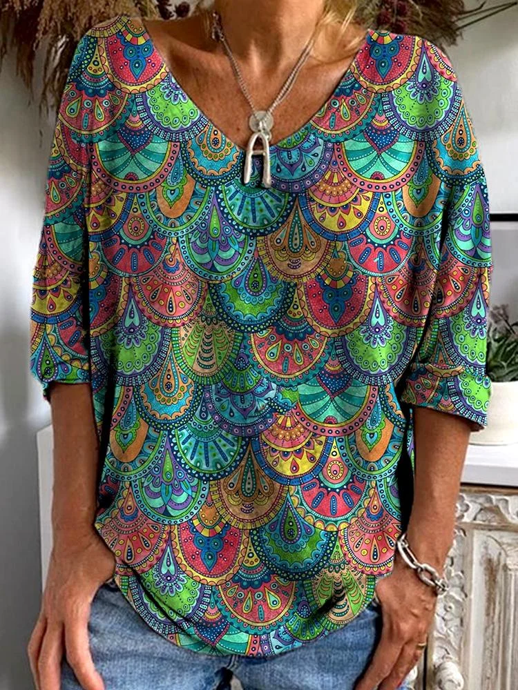 Women's Fashion New Colorful Printed Long-sleeved T-shirt