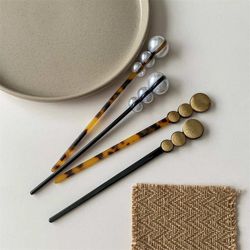 Women’s Casual Minimalist Geometric Acetic Acid Sheets Pearl Hair Sticks