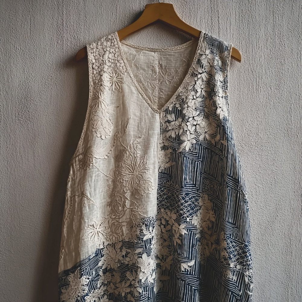 Japanese Floral Patchwork Lace Linen Tank Top wearshes