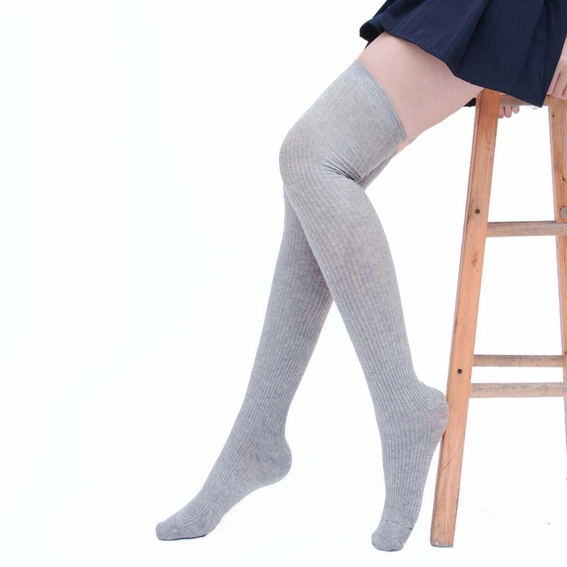 Women’s Basic Solid Color Cotton Blending Jacquard Socks Over The Knee Socks