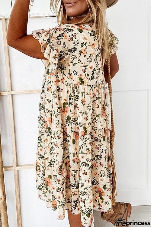 Floral Print Ruffles Midi Dress