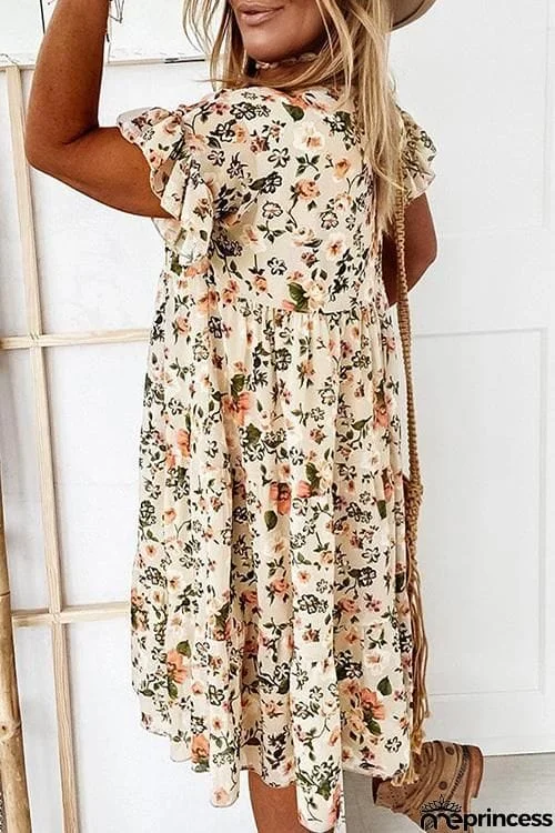 Floral Print Ruffles Midi Dress